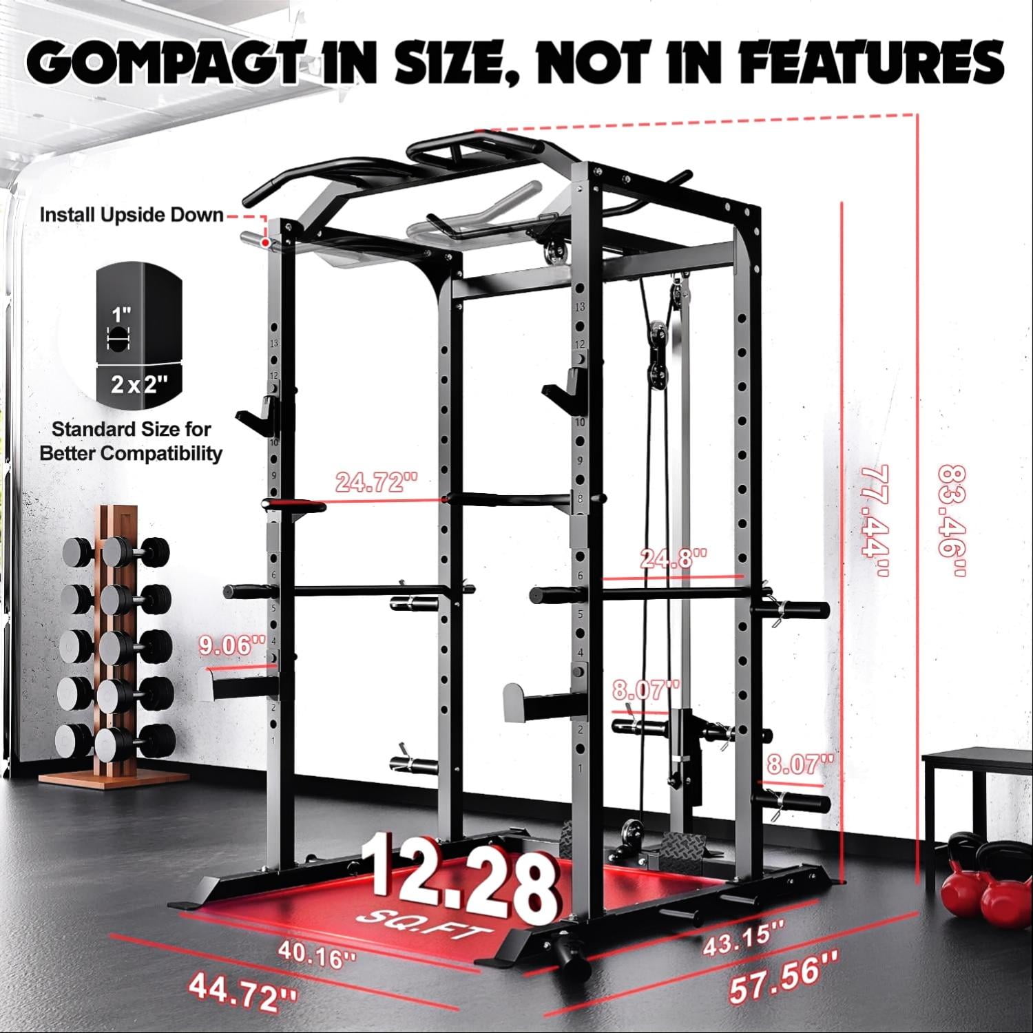 MITONOS Home Power Cage, 2000LBS Squat Rack with LAT Pulldown, Multi-Function Weight Cage Strength Training Machine, Workout Cage with More Attachments for Home Gym Garage, BK