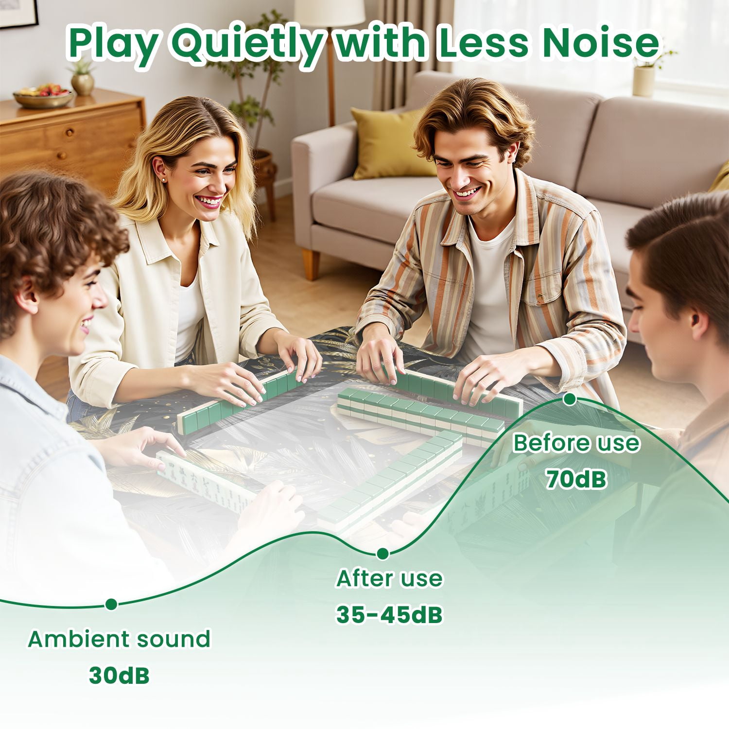 Mahjong Mat 31.5" x 31.5" Seamless tropical Leaves palm tree Gold gray Non-Slip Noise Reduction American Mahjong Tiles Table Cover for Dominoes Poker Card Board Games Gift