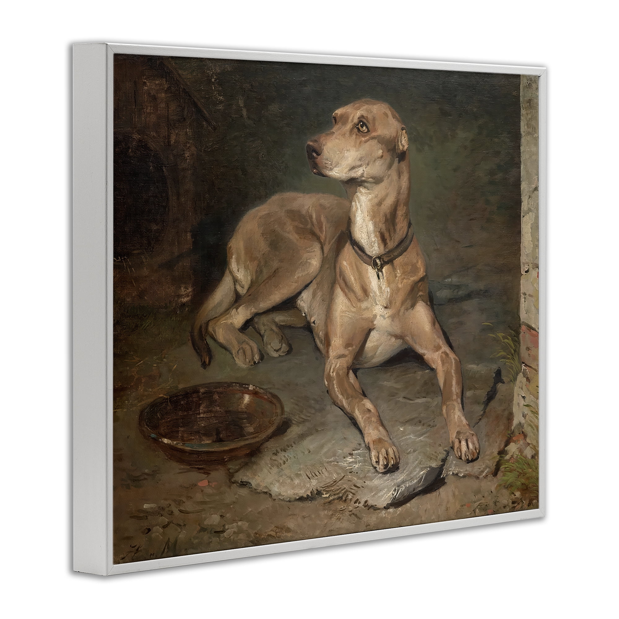 Stupell Industries Historical Dog & Bowl White Framed Giclee Art, design by Lil' Rue