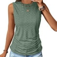 thumbnail image 3 of tklpehg Workout Tank Tops Woman Crewneck Eyelet Pleated Shirts Sleeveless Tee Shirt Summer Lightweight Loose Blouses Vintage Solid Color Going Out Tops Casual Blouses (Army Green,XL), 3 of 8