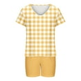 thumbnail image 4 of Virmaxy Womens Stylish Outfit 2 Piece Set Two Piece V-Neck Top Shorts Set Fashionable and Comfortable Short Sleeve V-Neck Top/Shirt Set Yellow L, 4 of 5