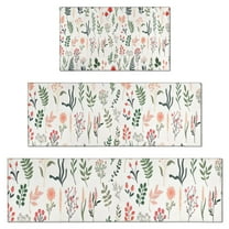 Pioneer Flower Floral Print Pattern Kitchen Rugs Sets Of 3,Kitchen Runner Rugs Non Skid Washable,Decorative Kitchen Floor Mats for Kitchen,Sink,Laundry,17"x30" 17"x47" 17"x59"