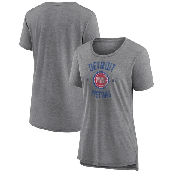 Women's Heather Gray Detroit Pistons Heritage Tri-Blend T-Shirt