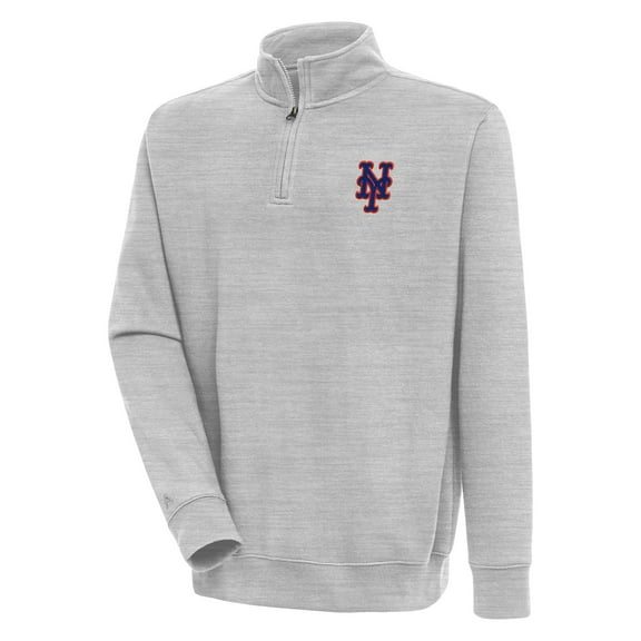 Men's Antigua Heather Gray New York Mets Victory Quarter-Zip Pullover Top