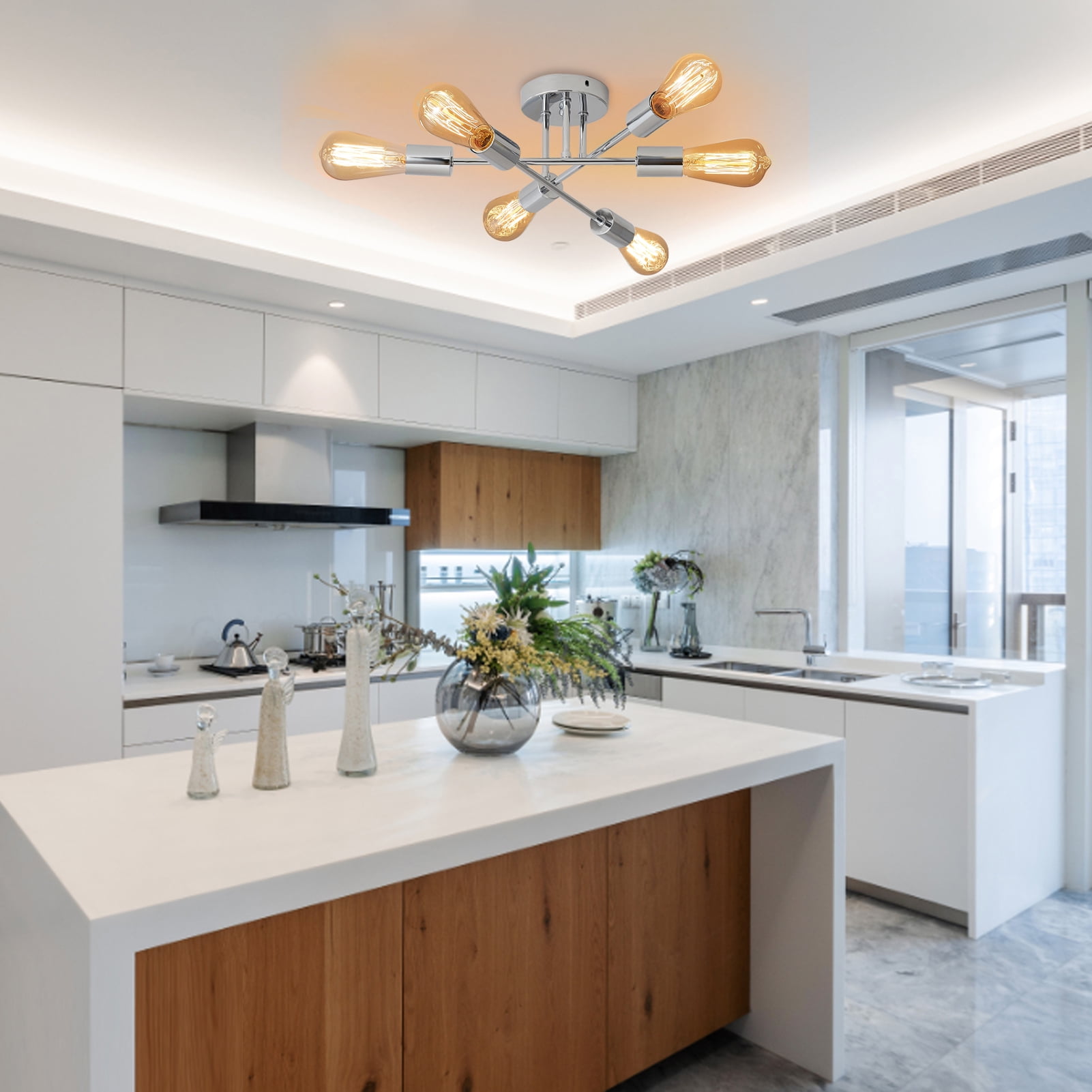 Tomshine 6-Light Semi-Flush Ceiling Light Retro Near-Ceiling Light