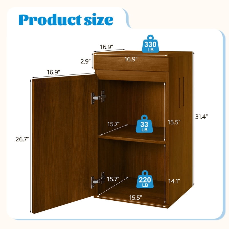 10-15 gal Fish Tank Stand with Power Outlets, Small Aquarium Stand Storage Cabinet with Adjustable Shelves