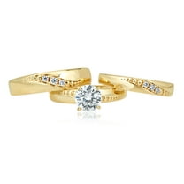 AVORA 10K Yellow Gold 1.25 Carat Simulated Diamond CZ  Engagement Wedding Band Trio Ring Set