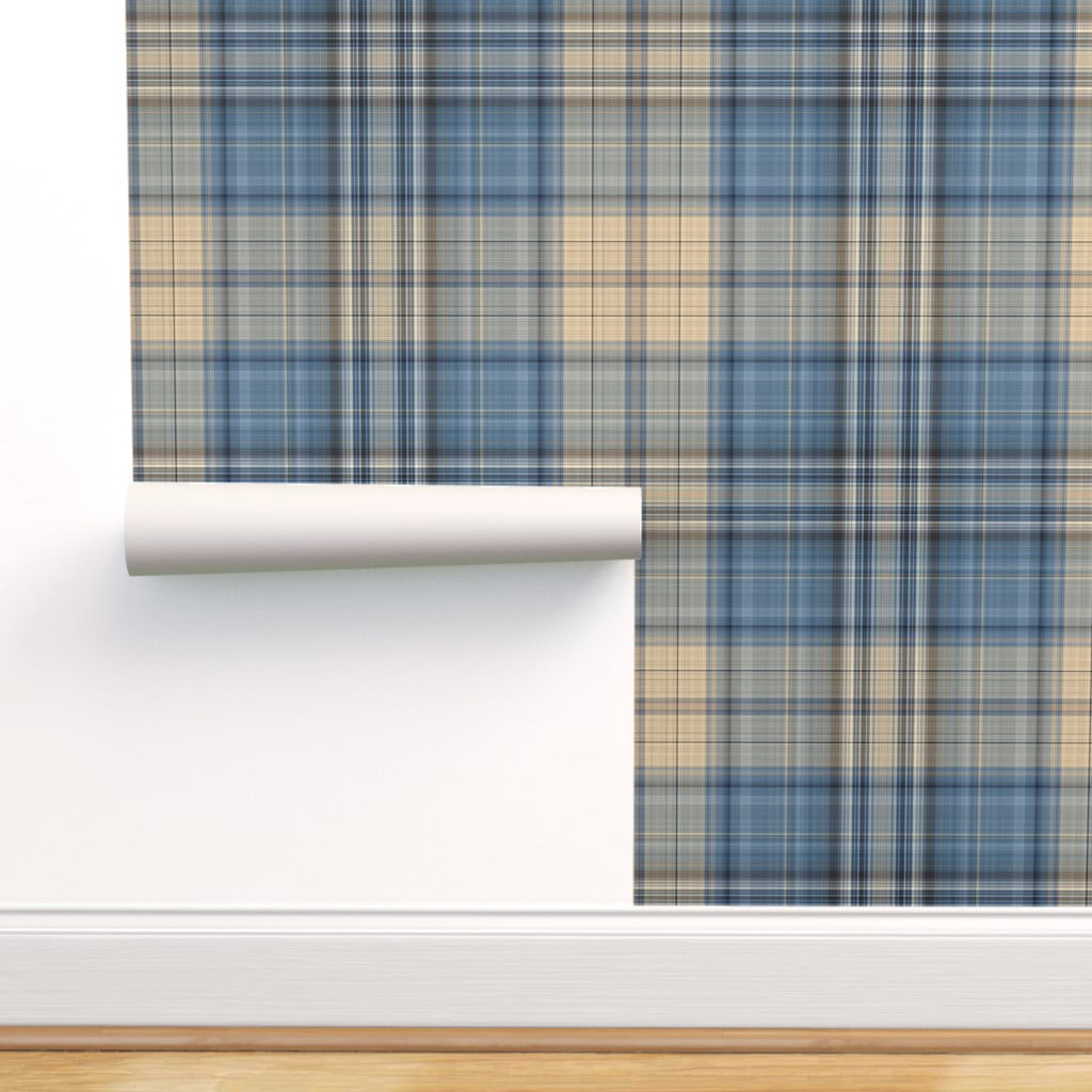 Peel-and-Stick Removable Wallpaper Plaid Blue Beige Brown Tartan Check
