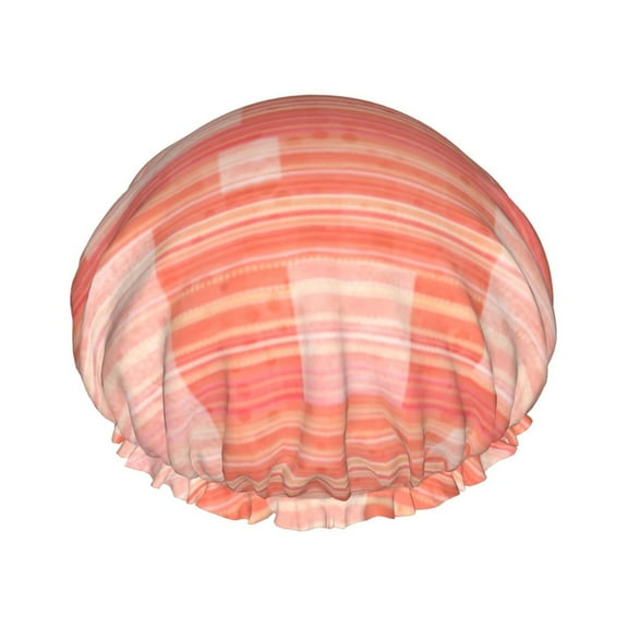 YFYANG Women's Double Waterproof Shower Cap, Orange Geometric Lines Reusable Hair Cap for All Hair Styles and Head Sizes