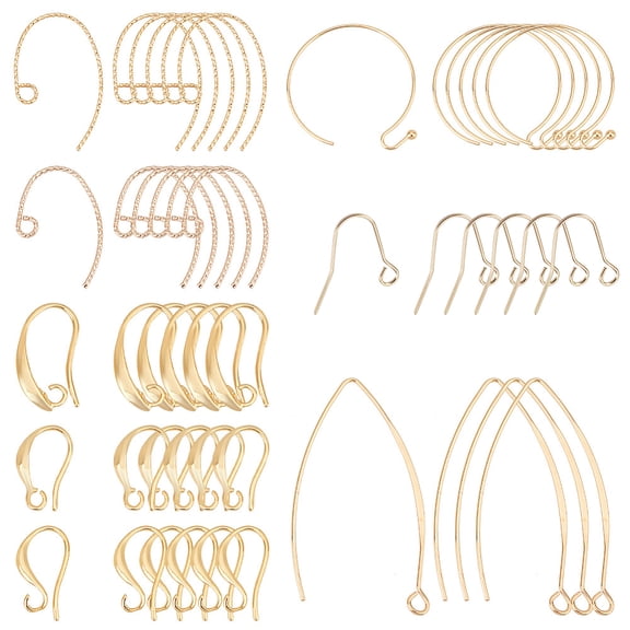 64PCS 18k Gold Plated Earring Hooks 8 Style French Ear Wire Golden Fishhook Hoop with Loop Brass Earring Earring Findings