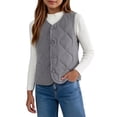 thumbnail image 4 of LUGOGNE Boys Girls Quilted Vest Button Front Sleeveless V Neck Lightweight Padded Jacket with Wave Stitching Kids Everyday Casual Layering Outerwear for Spring Fall School, 4 of 6