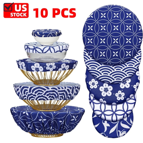 Bowl Covers Reusable in 5 Size, 10 Pcs Stretch Cloth Fabric Elastic Food Storage Bowl Covers Bread Sourdough Lids for Proofing Food Fruits Leftover
