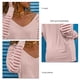 thumbnail image 4 of Camiseta de manga larga a rayas con cuello en V transparente Color puro Poliéster Moda Top simple para mujer Rosa XL, 4 of 5