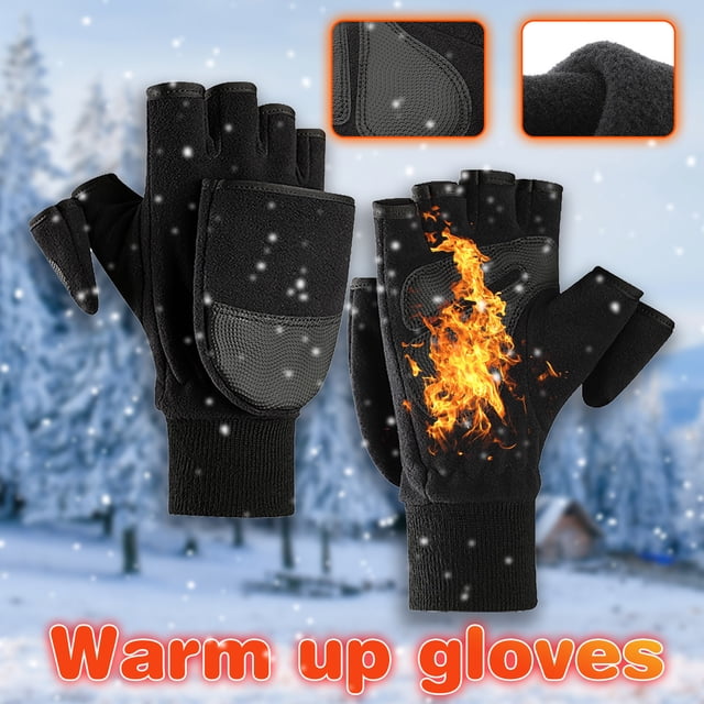 Men Winter Outdoor Cycling Fleece Thicken Touch-screen Flip Fingerless Gloves