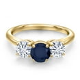 thumbnail image 3 of Gem Stone King 18K Yellow Gold Plated Silver Blue Sapphire and White Moissanite Engagement Ring for Women | 2.10 Cttw | Round 6MM | Gemstone September Birthstone | Size 9, 3 of 7