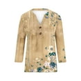 thumbnail image 4 of T Shirts 3/4 Sleeve Trendy Button Up V Neck Summer Fall Tops For Women Vintage Floral Print Casual Loose Tops,Khaki,L, 4 of 5