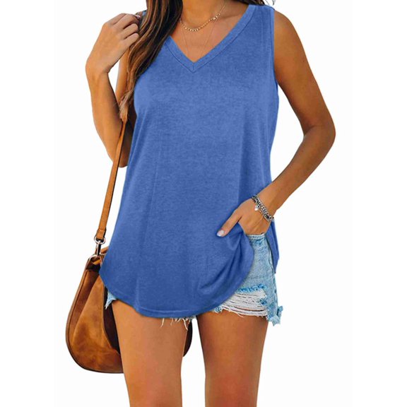V Neck Tank Tops for Women Loose Fit Sleeveless Top Summer Clothes Light blue XXL