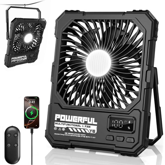 Portable Fan, Camping Fan, 20000mAh 18-85H Rechargeable Ultra Thin Foldable with Built-in Power Bank, Hook for Outdoor Camping Tent RV Travel (Black)