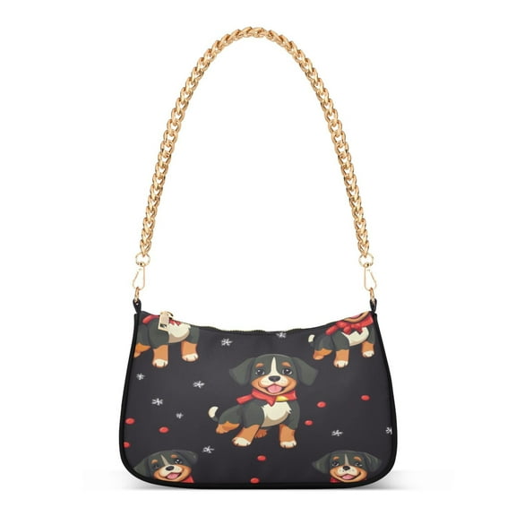 One Shoulder Chain Handbag 7.1x11x2.8in Women's Hobo Handbags Tote Handbags Shoulder Handbags Card Bag Cash Bag Key Bag Little Black Christmas Dog