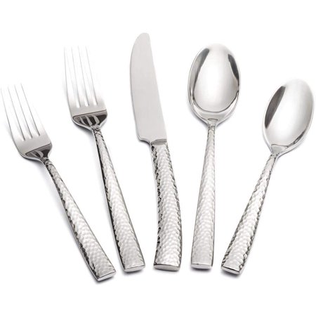 

Flatware Set 20 Piece Black Stainless Steel Cutlery Set Forged with Hammered Handle Service for 4