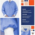 thumbnail image 3 of 10 Pack Blue Disposable SMS Lab Jackets 50 gsm Large 31" Long /w Snaps Front, Knit Cuffs & Collar, 3 Pockets, 3 of 7