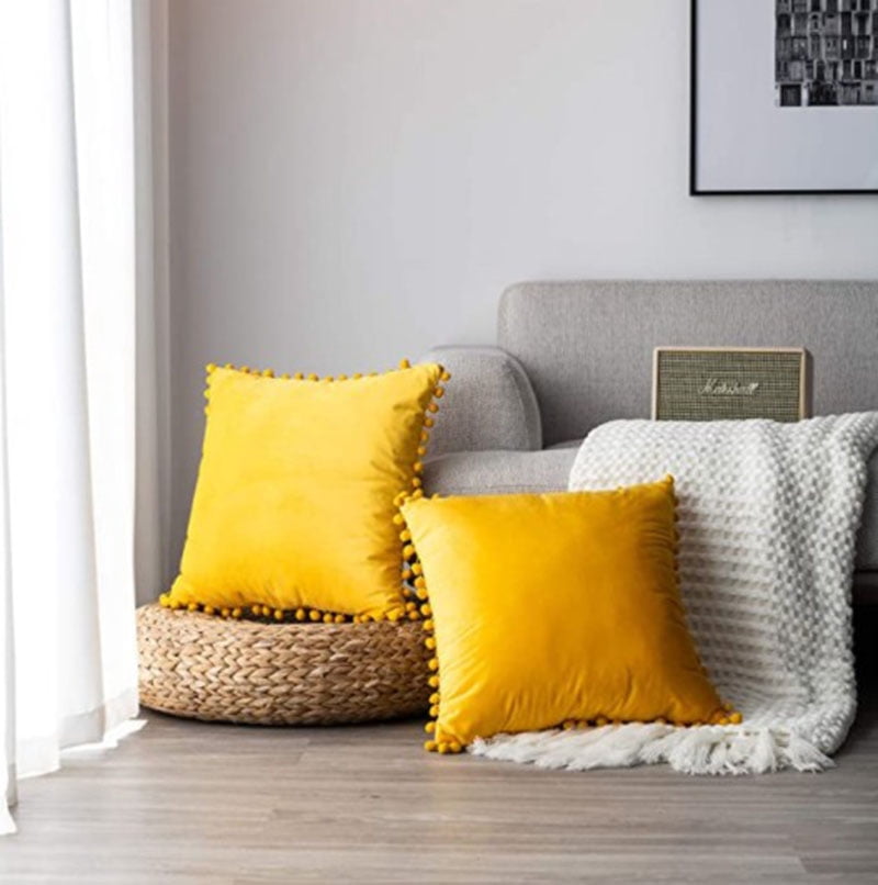 Lot De 4 Housses Coussin 40x40 Cm - Tissu Coton/Lin - Fermeture Éclair Cachée - Décor Canapé, Salon - Jaune Noir Blanc - 11