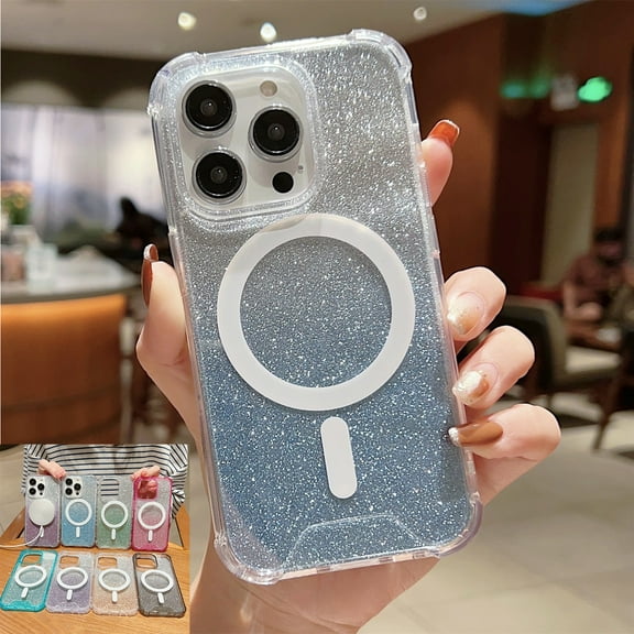 Allytech Magnetic Case for iPhone 14 Pro 6.1" 2022, Slim Gradient Glitter Bling Sparkly for Women Girl [Compatible with MagSafe] Heavy Duty Hybrid Impact Shockproof Flexible TPU Protective Cover,Blue