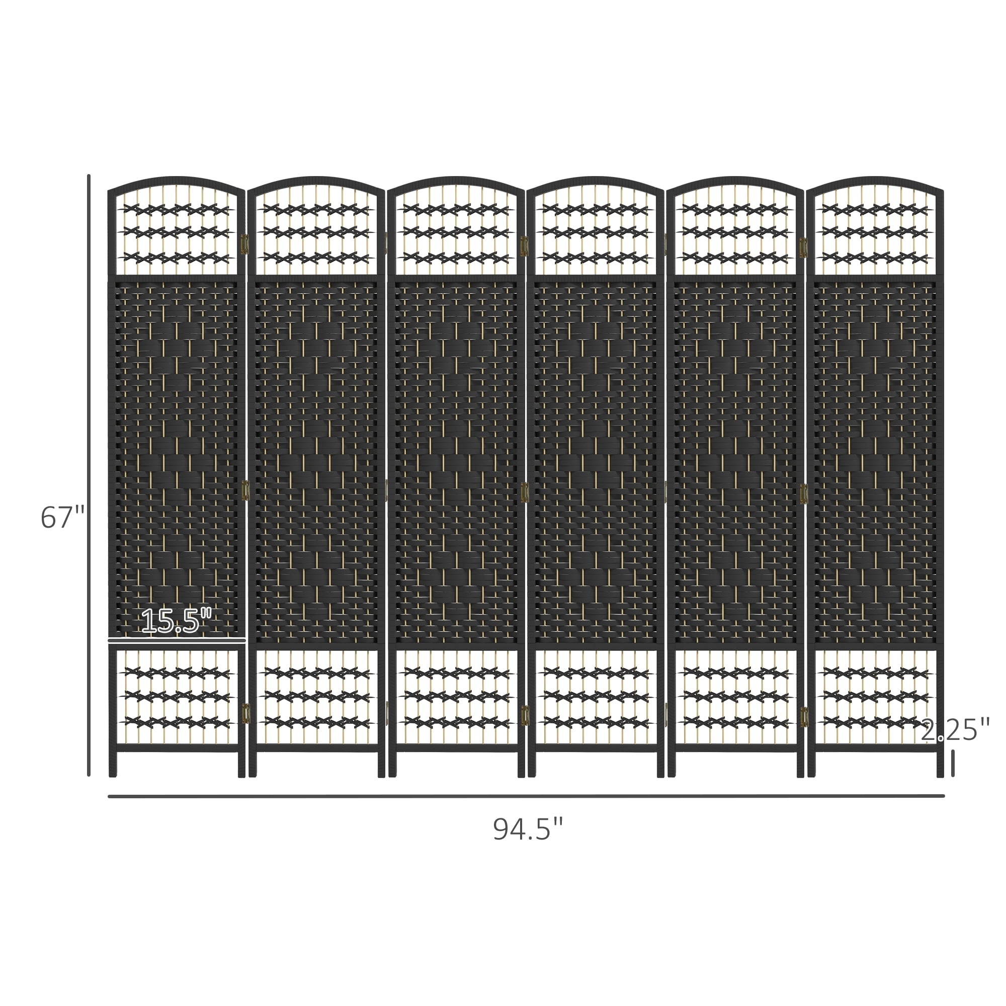 HOMCOM 6 Panel Room Divider, Folding Screen, 5.6', Black