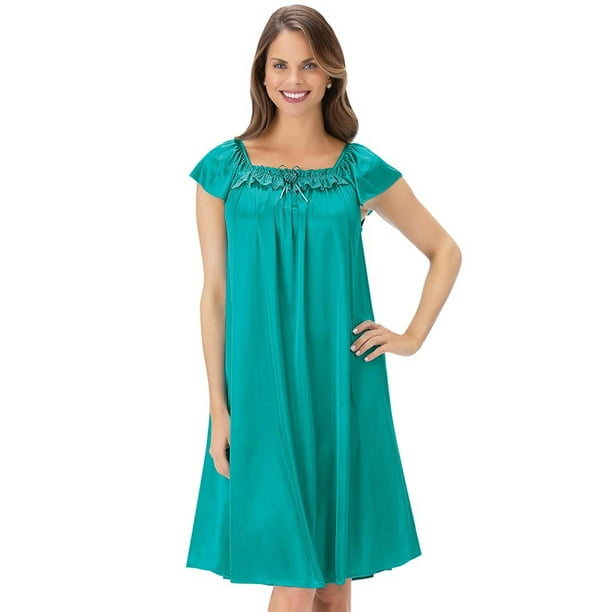 Collections Etc. - Long Silk Lace Trim Nightgown - Walmart.com ...
