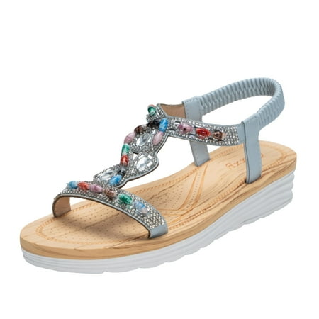 

Fsqjgq Fringe Sandals Women Size 10 Summer Fashion Bohemian Style Retro Rhinestone Soft Bottom Sandals Chic Outdoor Ethnic Style Women Shoes Sunshine Slingback Sandals Blue 39