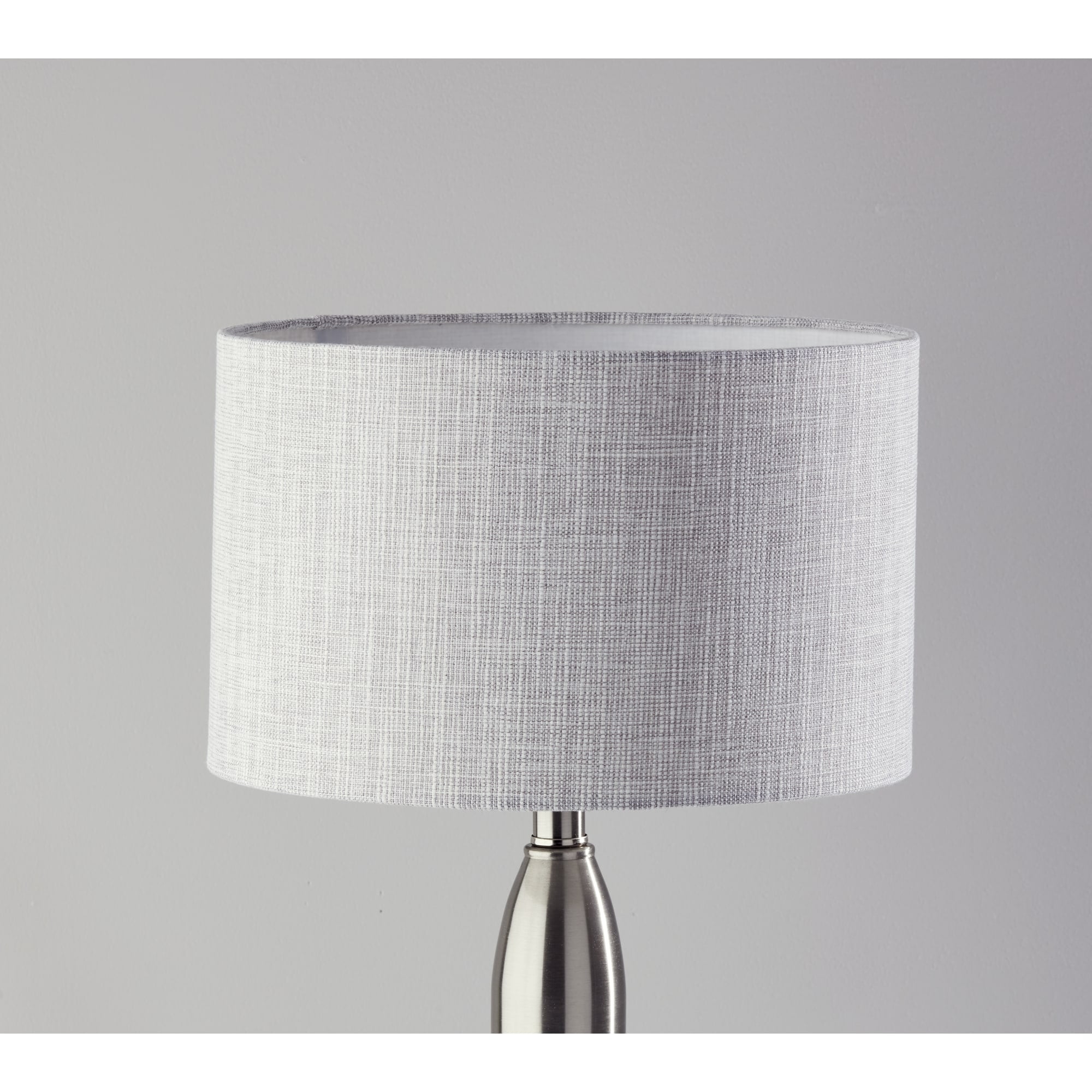 Adesso Lance Table Lamp, Brushed Steel, Light Grey and White Textured Fabric Shade
