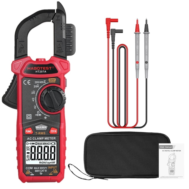 HABOTEST HT207A 2000 Counts Digital Clamp Meter Multimeter Handheld AC DC Voltage Current Voltmeter Diode Resistance Clamp Meter High-Precision Multifunctional Digital Display Clamp Meter