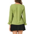 thumbnail image 3 of Unique Bargains Women's Ruffle V Neck Chiffon Work Office Peasant Blouse XS Pea Green, 3 of 7