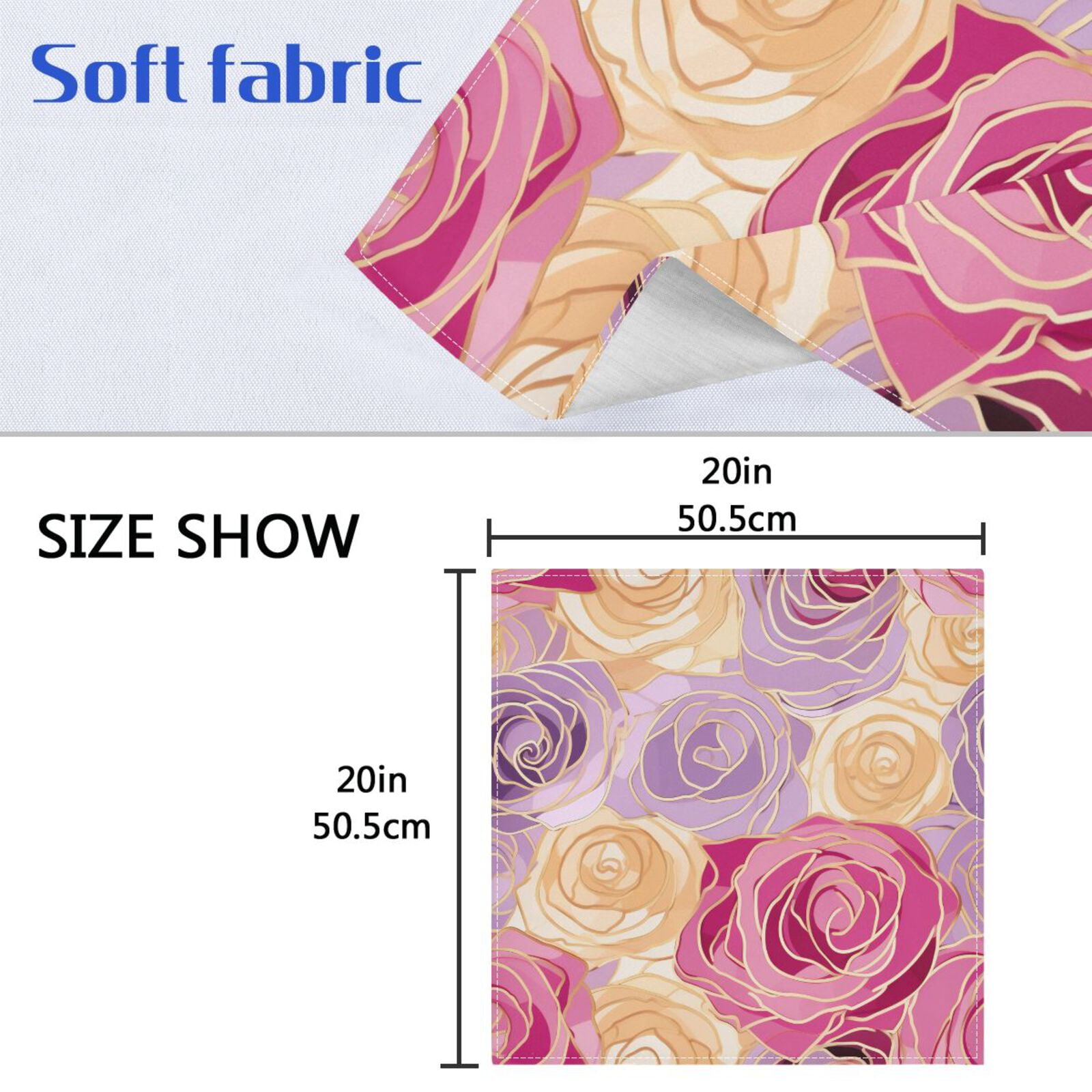 JSTEL Rose Flowers Hand Drawn Cloth Napkins Set of 6, 20x20 Inch Washable and Reusable Napkin for Decoupage Dinner Party Everyday Use