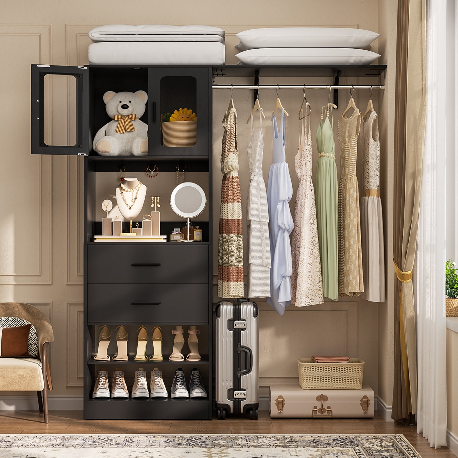 PAKASEPT 96 Inches Closet System, 8FT Wall Mount Bedroom Wardrobe