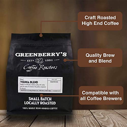 Greenberry's Coffee Co. - Vienna Blend Whole Bean - Bold, Fresh, 100% Arabica, Dark Roast Beans, 2 lbs