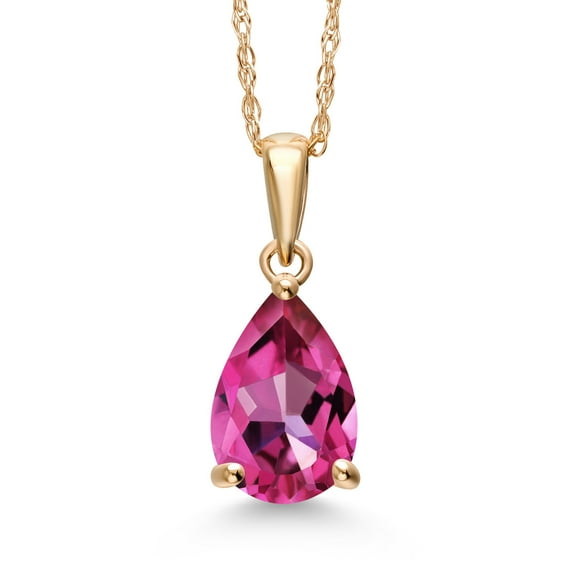 Gem Stone King 14K Yellow Gold Pure Pink Mystic Topaz Pendant Necklace for Women | 1.60 Cttw | Gemstone November Birthstone | Pear Shape 9X6MM | With 18 inch Chain
