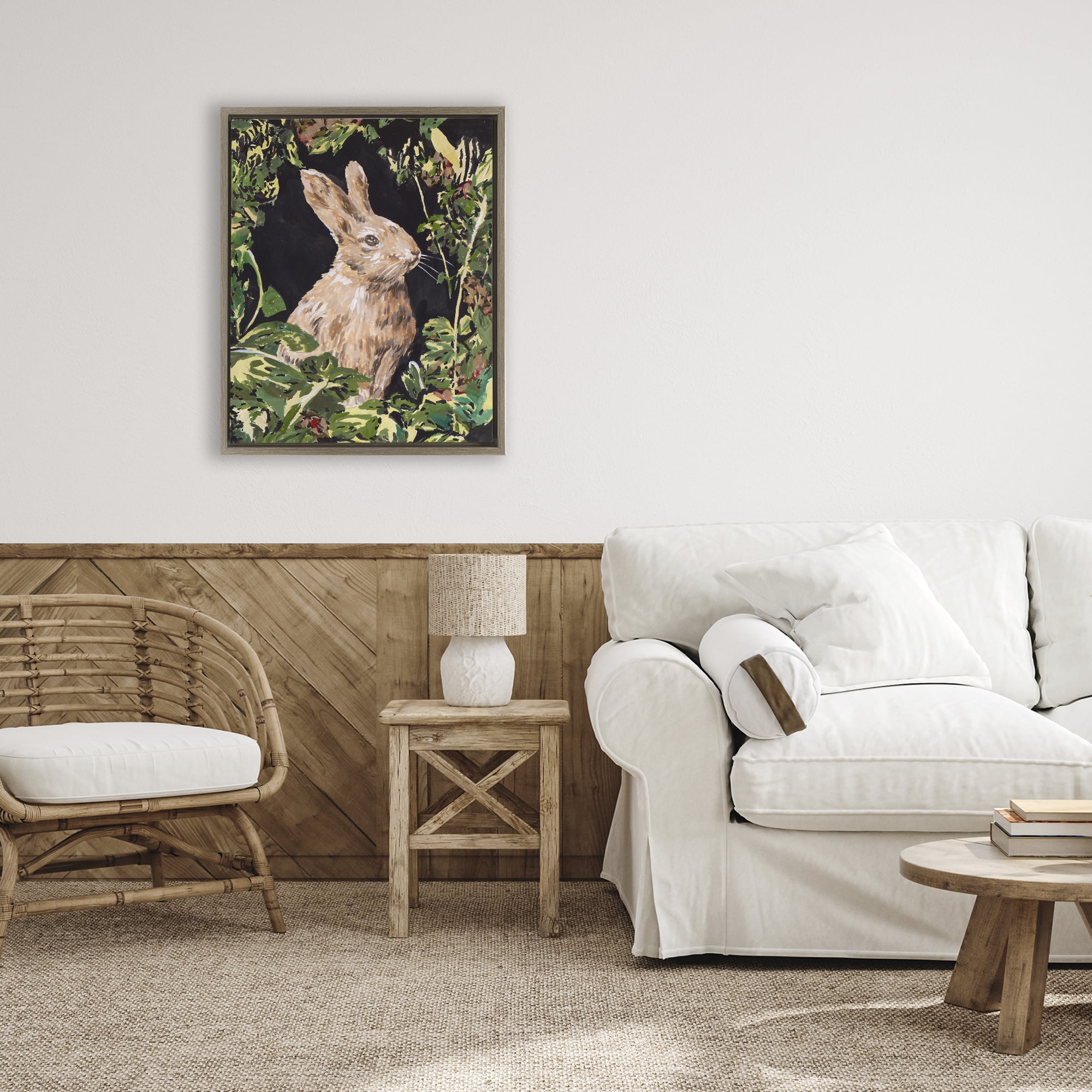 Stupell Industries Wreathed Botanicals Rabbit Brown Framed Floater Canvas Wall Art, design by Melissa Wang