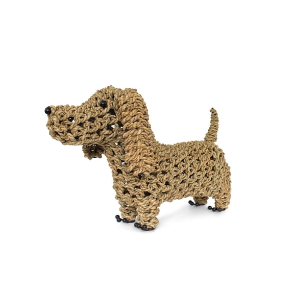 17" Hand Woven Seagrass Wiener Dog Statue Sculpture Figurine Home Decor Decorative Handmade Handcrafted Gift Art Decoration Artwork Cute Puppy