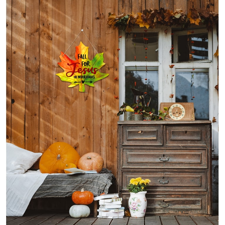 Plaque Murale Décorative Bois Chrétienne - Fall For Jesus He Never Leaves - Automne