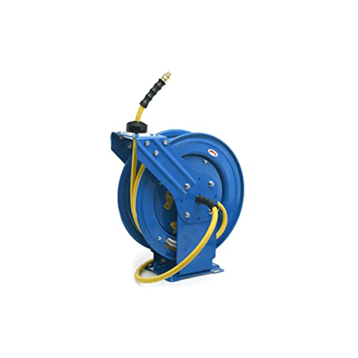 BluBird Oil Shield Heavy Duty Dual-Arm Retractable Air Hose Reel 3/8" x 50', 300 PSI, Steel Construction, 12-Point Ratchet, 3' Lead-In Hose, Wall Mount, Corrosion & Oil Resistant