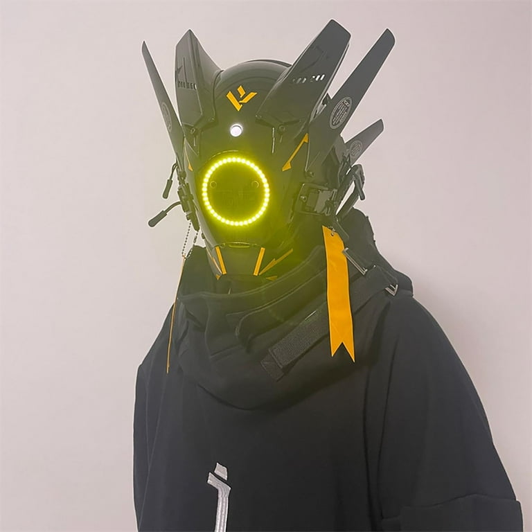 Detfgcl Masque De Casque Cyberpunk - Costume Gothique - Masque Futuriste Avec Lumière LED - Casque De Cosplay Pour Homme