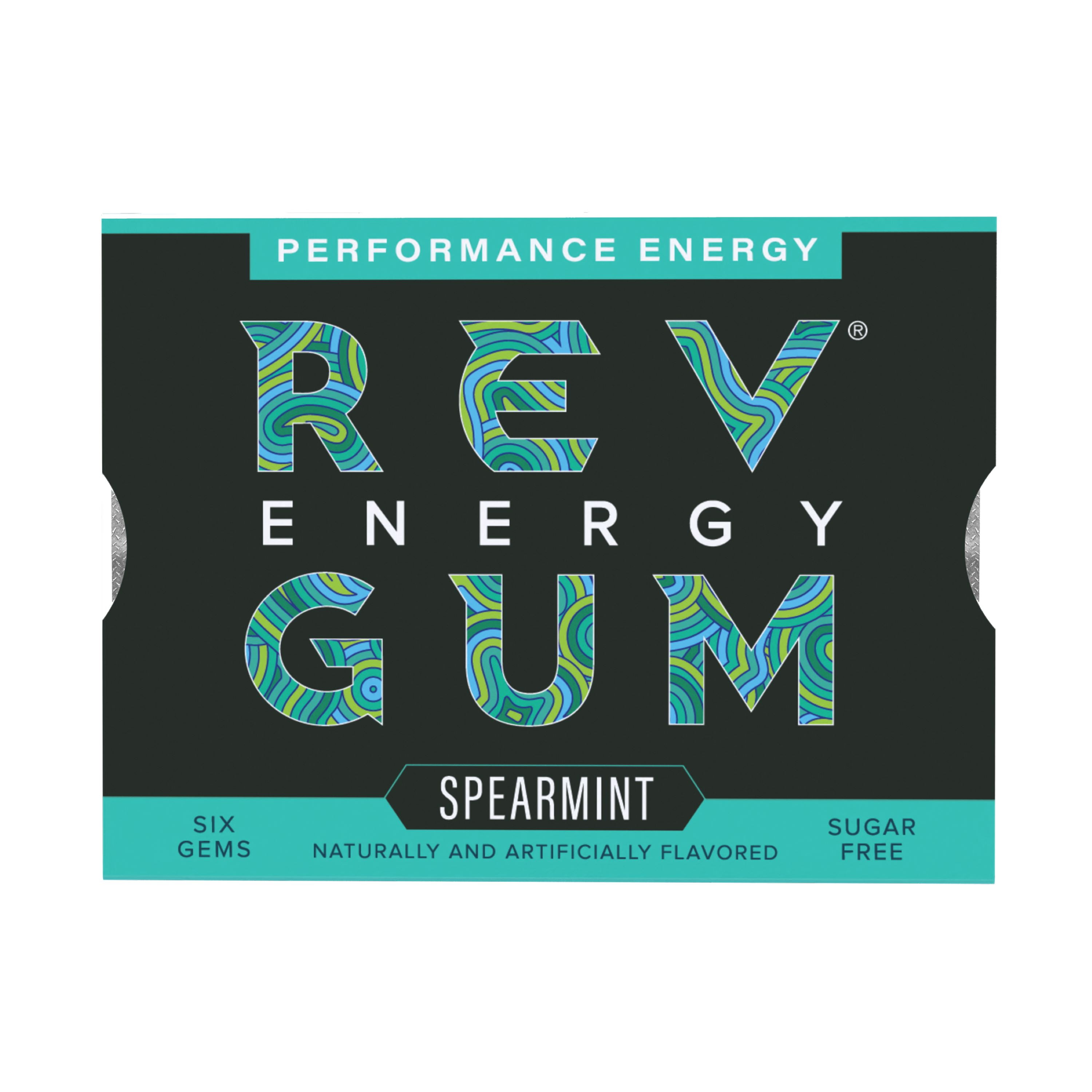 (6 pack) Rev Gum Sugar Free Spearmint Energy Gum, 6 Pieces