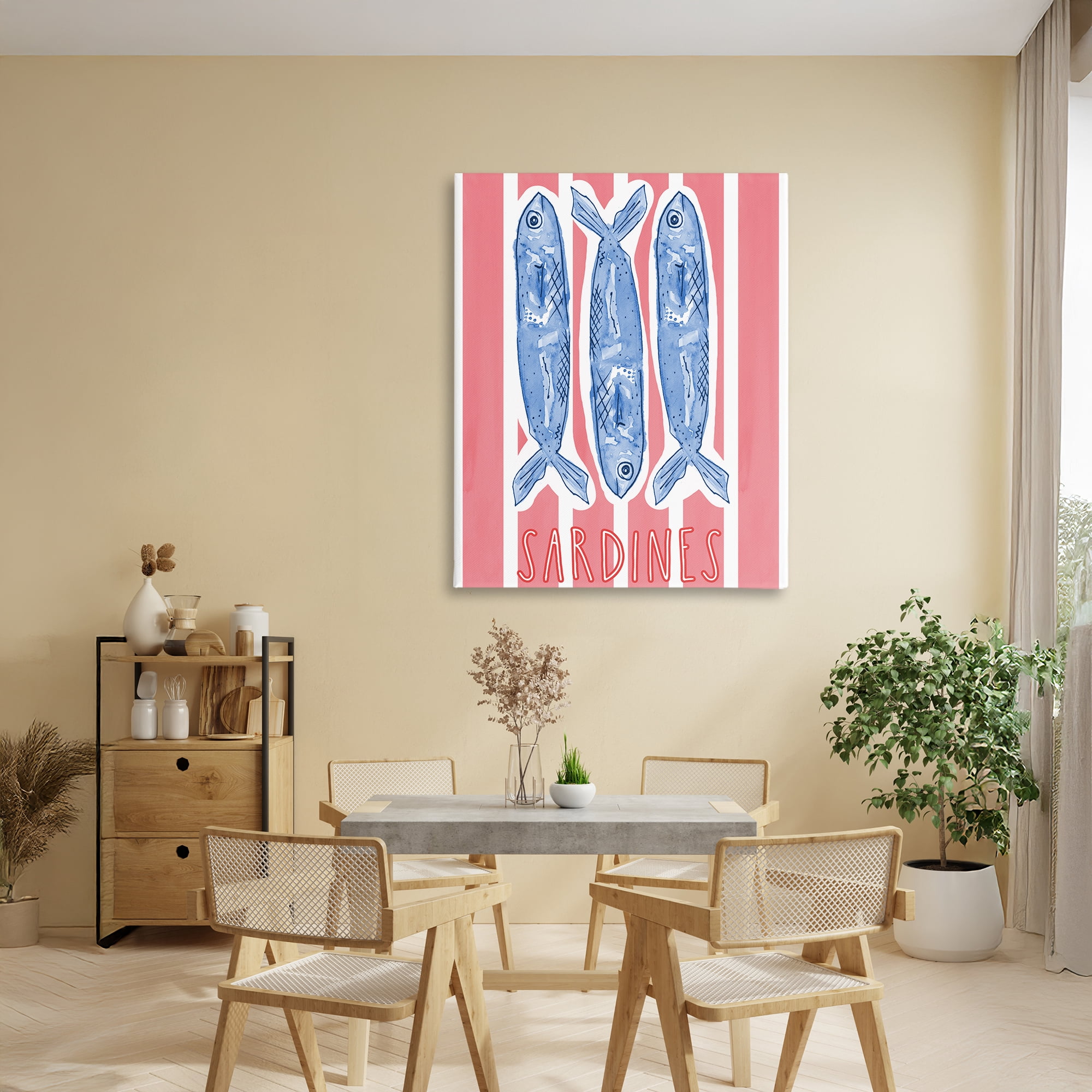 Stupell Industries Americana Sardines on Pink Stripes Canvas Wall Art, design by Nola James