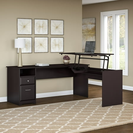 Bush Furniture Cabot 72W 3 Position L Shaped Sit to Stand Desk in Espresso