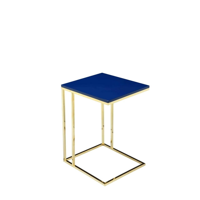 Mesa Benzara Zen con extremo lateral lacado azul marino y base dorada