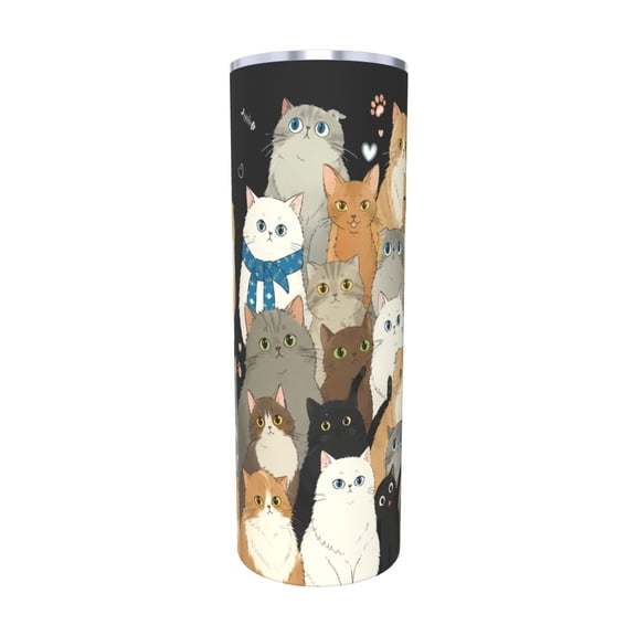 20oz Cute Cat Collage Insulated Car Tumbler with Straw Lid Travel Coffee Cup Gift for Cat Lovers with Straw