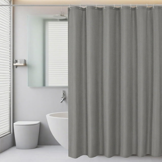 Cortina de baño de Tela Waffle con 12 Ganchos, Impermeable y Antimoho, Adecuado para Baños, Dormitorios y Divisiones de Habitaciones