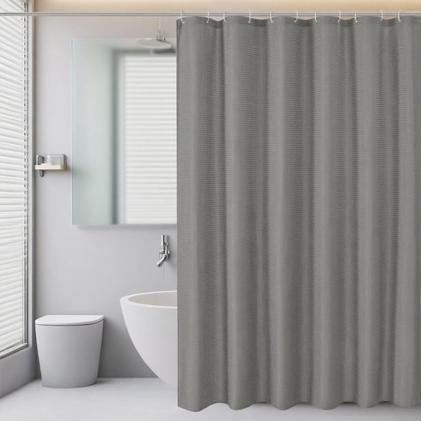 Cortina de baño de Tela Waffle con 12 Ganchos, Impermeable y Antimoho, Adecuado para Baños, Dormitorios y Divisiones de Habitaciones