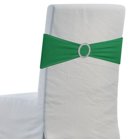 10Pcs Fajas de silla, moño para silla, banda elástica de poliéster de 350x130mm con hebilla deslizante para banquete, fiesta, eventos de boda (Verde oscuro)